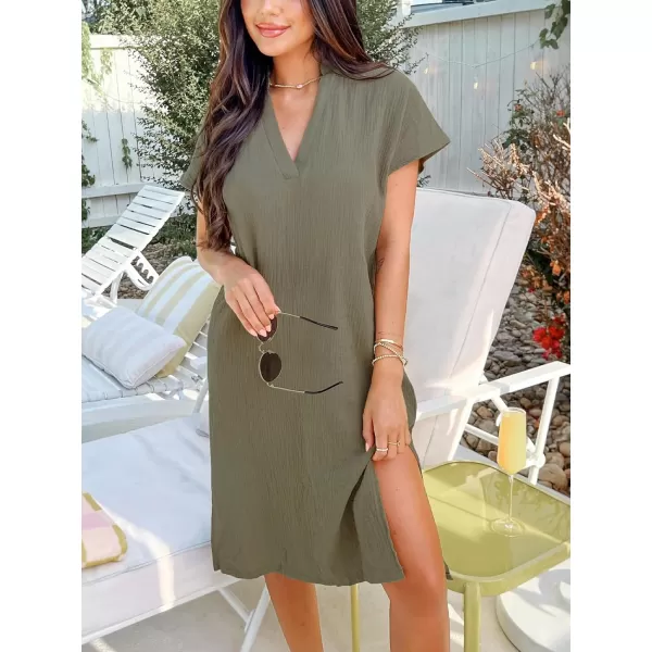 imageCUPSHE Womens VNeck Midi Dress Short Sleeves Dresses V Neck Dressing CasualGreen