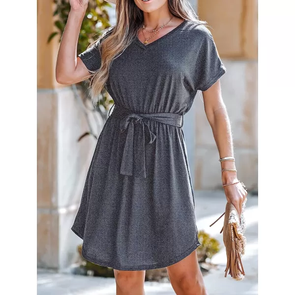 imageCUPSHE Womens VNeck Short Sleeve Mini Dress Belt Dresses Casual SummerGrey