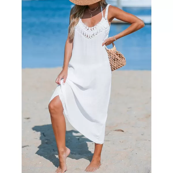 imageCUPSHE Womens Vacation Cover Ups Crochet Bathing Suit Coverups Sleeveless Midi Dress Beach Wear 2024White