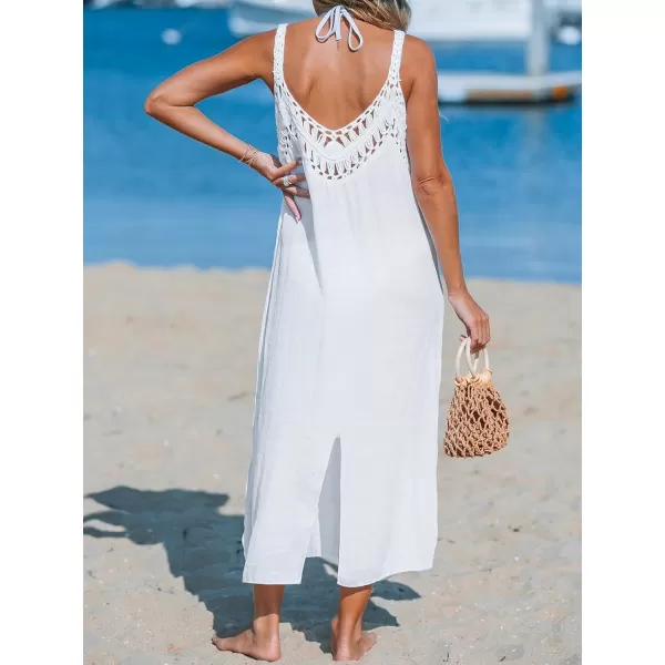 imageCUPSHE Womens Vacation Cover Ups Crochet Bathing Suit Coverups Sleeveless Midi Dress Beach Wear 2024White