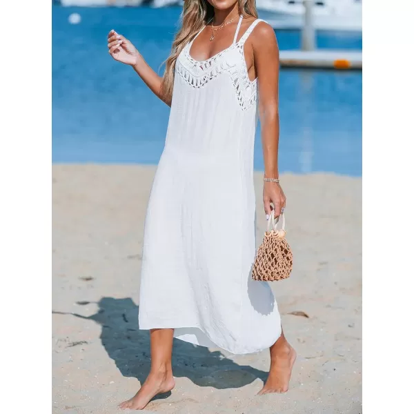 imageCUPSHE Womens Vacation Cover Ups Crochet Bathing Suit Coverups Sleeveless Midi Dress Beach Wear 2024White