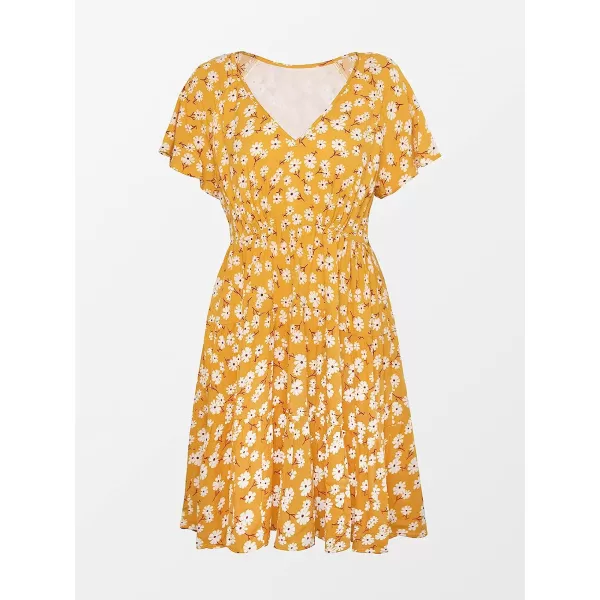imageCUPSHE Womens Vintage Floral VNeck Yellow Above Knee DressYellow