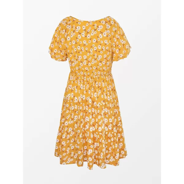 imageCUPSHE Womens Vintage Floral VNeck Yellow Above Knee DressYellow