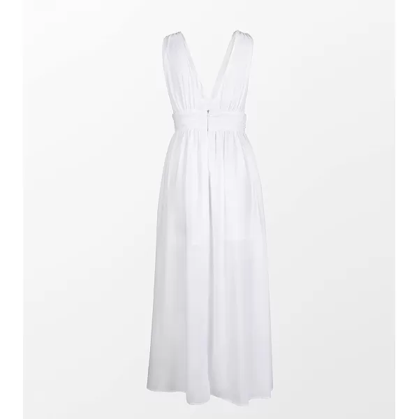imageCUPSHE Womens White Backless Split Maxi Dress Plunge Ruched ZipperWhite