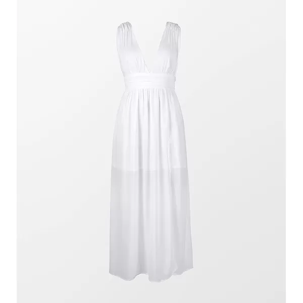 imageCUPSHE Womens White Backless Split Maxi Dress Plunge Ruched ZipperWhite