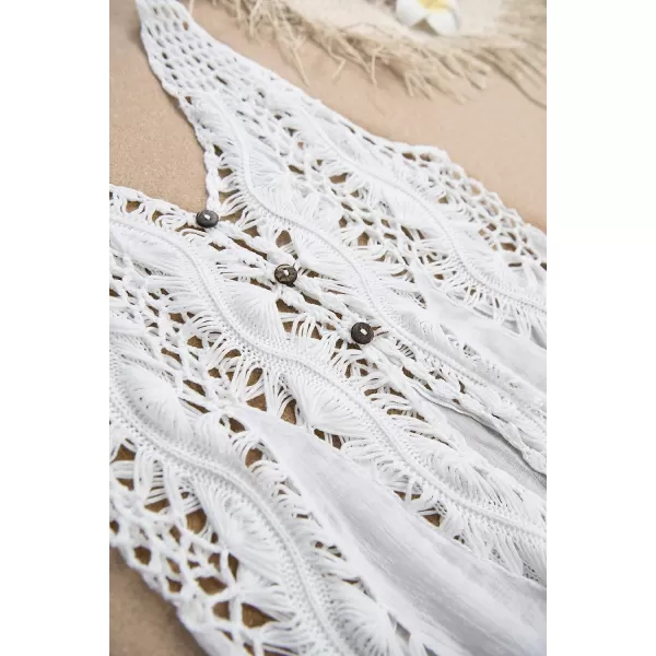 imageCUPSHE Womens White Crochet Cover Up Asymmetrical Dress Button Sleeveless Hollow OutWhite