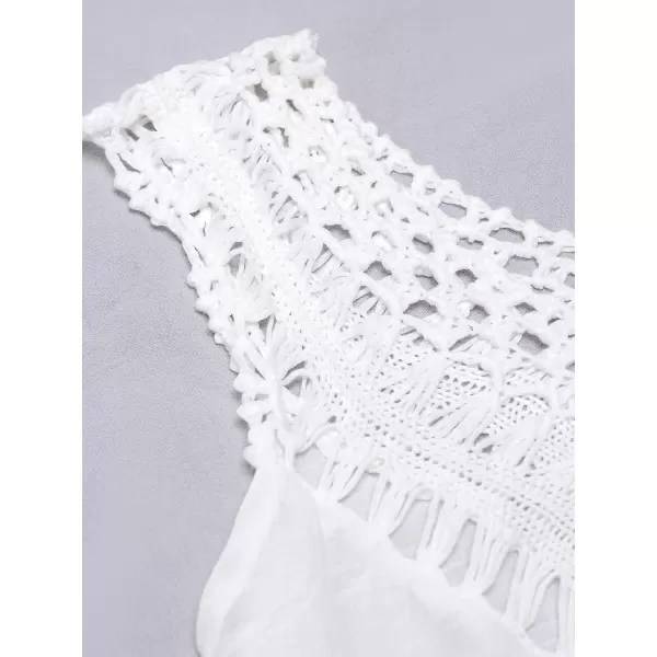 imageCUPSHE Womens White Crochet Sleeveless Tunic V Neck Cover UpCUPSHE Womens White Crochet Sleeveless Tunic V Neck Cover Up