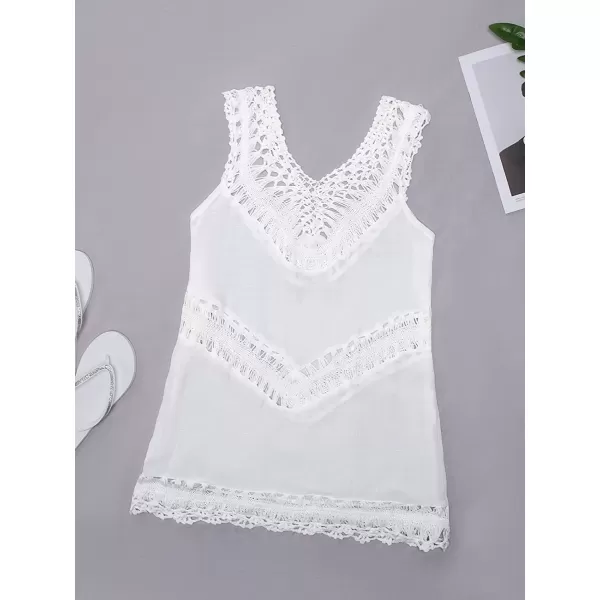 imageCUPSHE Womens White Crochet Sleeveless Tunic V Neck Cover UpCUPSHE Womens White Crochet Sleeveless Tunic V Neck Cover Up