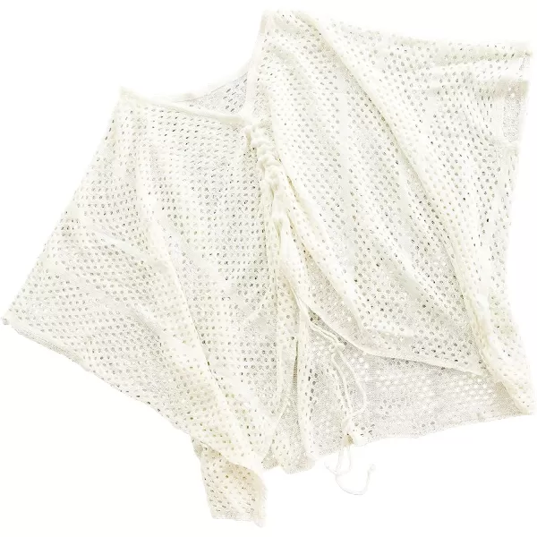 imageCUPSHE Womens White V Neck Mesh Drawstring Front Short Sleeve Cover UpWhite