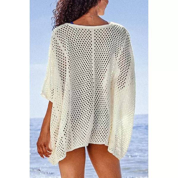imageCUPSHE Womens White V Neck Mesh Drawstring Front Short Sleeve Cover UpWhite