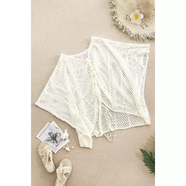 imageCUPSHE Womens White V Neck Mesh Drawstring Front Short Sleeve Cover UpWhite