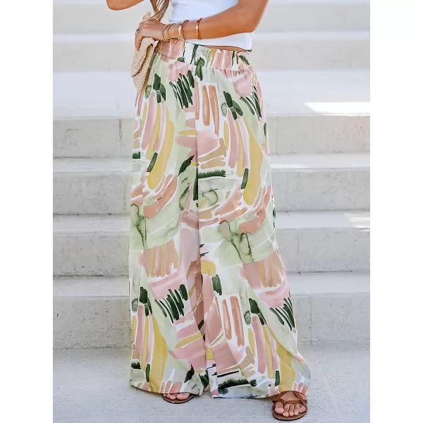 imageCUPSHE Womens Wide Leg Tribal Print Smocked Pants High Elastic Waisted Bobo PantsGreen