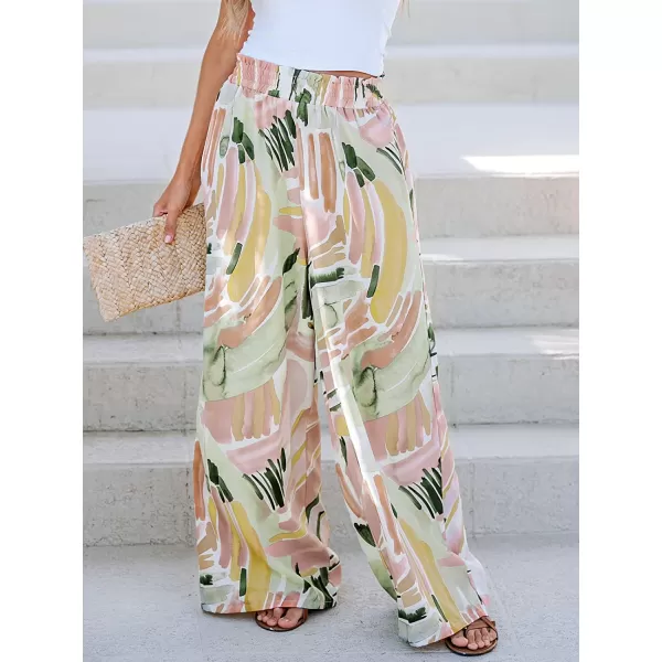 imageCUPSHE Womens Wide Leg Tribal Print Smocked Pants High Elastic Waisted Bobo PantsGreen