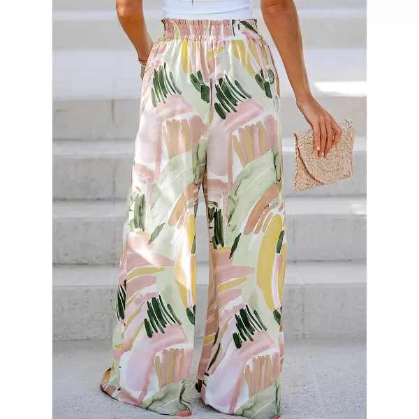 imageCUPSHE Womens Wide Leg Tribal Print Smocked Pants High Elastic Waisted Bobo PantsGreen