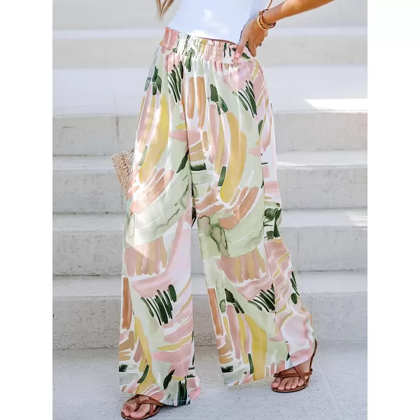 imageCUPSHE Womens Wide Leg Tribal Print Smocked Pants High Elastic Waisted Bobo PantsGreen