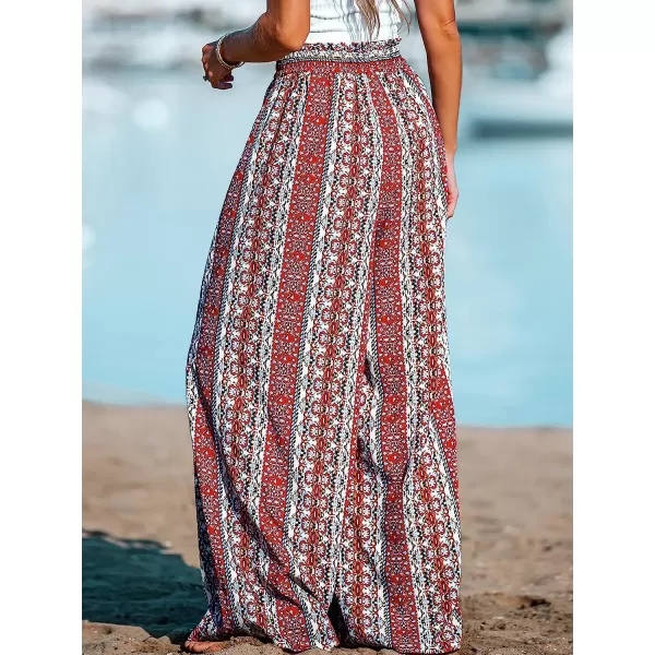imageCUPSHE Womens Wide Leg Tribal Print Smocked Pants High Elastic Waisted Bobo PantsRed