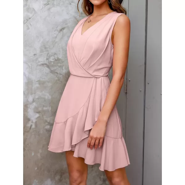 imageCUPSHE Womens Wrap Ruffled Dress V Neck Sleeveless A Line Mini DressesPink