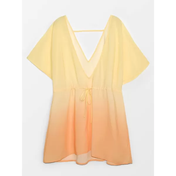 imageCUPSHE Womens Yellow Gradient Plunge Drawstring Cover Up Tie Waist Half Flared SleevesYellow