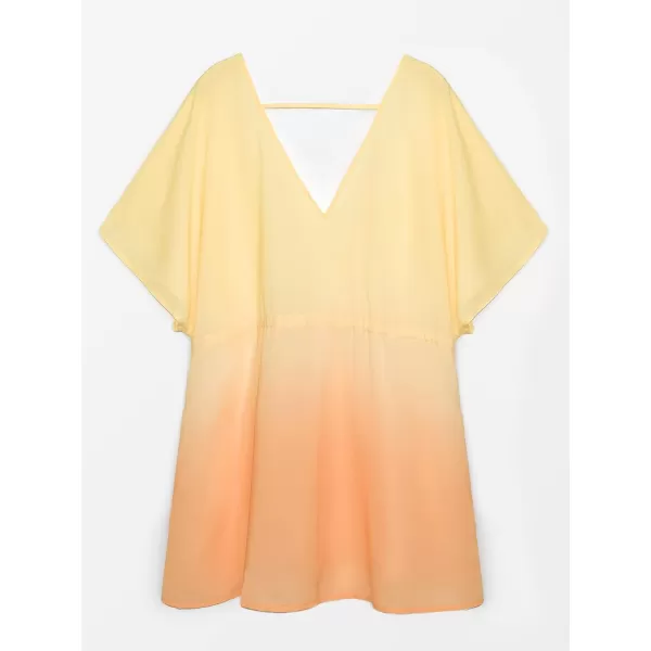 imageCUPSHE Womens Yellow Gradient Plunge Drawstring Cover Up Tie Waist Half Flared SleevesYellow