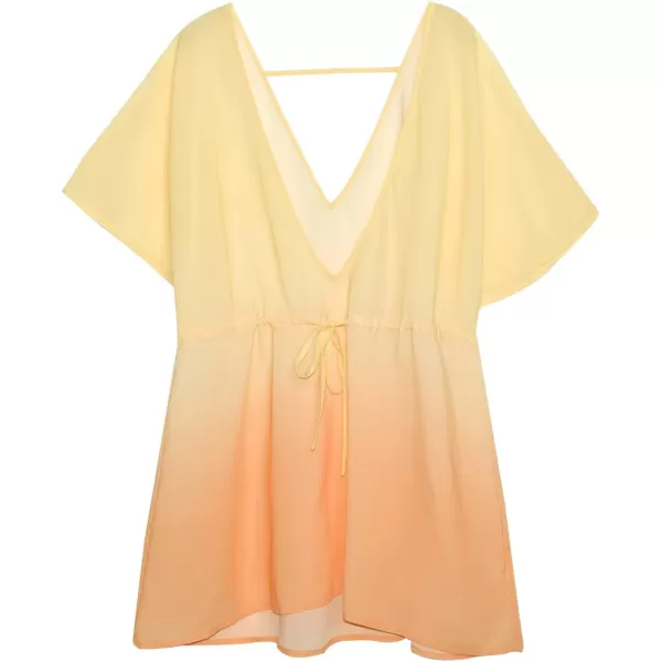 imageCUPSHE Womens Yellow Gradient Plunge Drawstring Cover Up Tie Waist Half Flared SleevesYellow