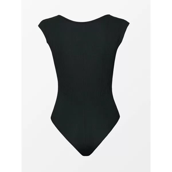 imageCUPSHE Womens Zip Up Ribbed Front Cheeky Coverage Mid Cut BodysuitCUPSHE Womens Zip Up Ribbed Front Cheeky Coverage Mid Cut Bodysuit