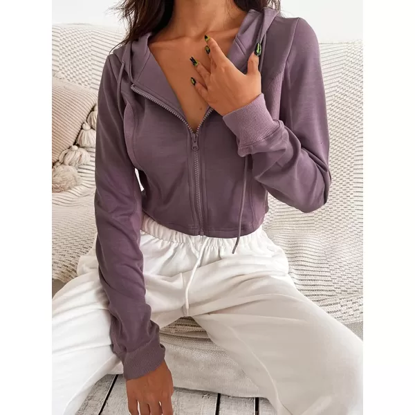 imageCUPSHE Womens Zipper Front Hoodies Drawstring Hooded Sweatshirt Casual Long Sleeve CoatPurple