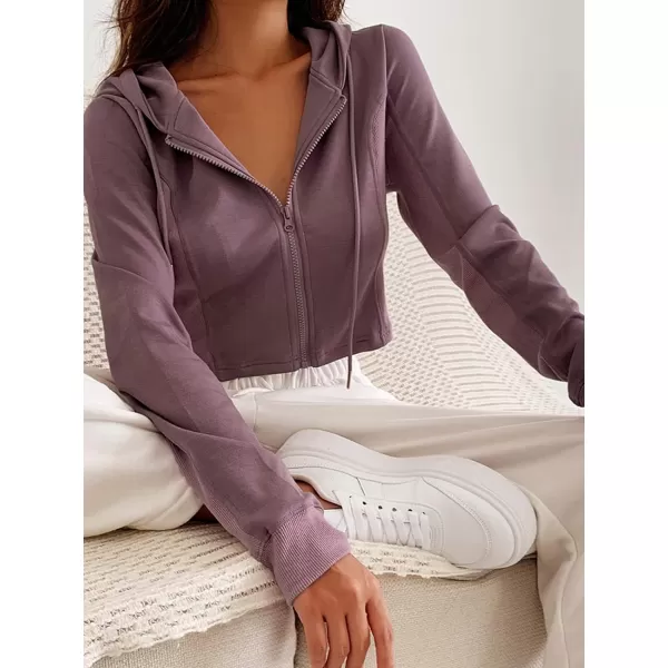 imageCUPSHE Womens Zipper Front Hoodies Drawstring Hooded Sweatshirt Casual Long Sleeve CoatPurple
