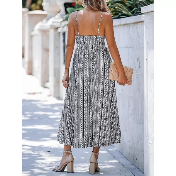 imageCUPSHE WomensV Neck Geo Print Sleeveless Maxi Dress Casual A Line Side Slit Summer Long DressBlack
