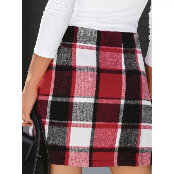 imageCUPSHE X Macy Women Skirts Plaid High Waist Mini Skirt High Waist Short SkirtsRed
