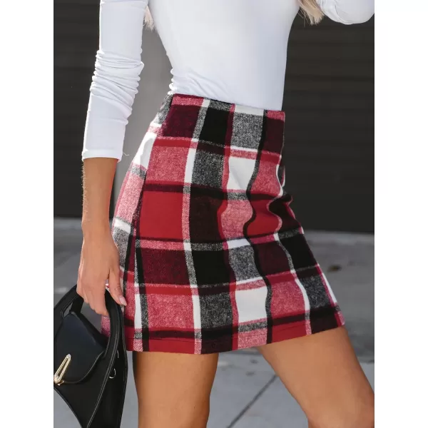 imageCUPSHE X Macy Women Skirts Plaid High Waist Mini Skirt High Waist Short SkirtsRed