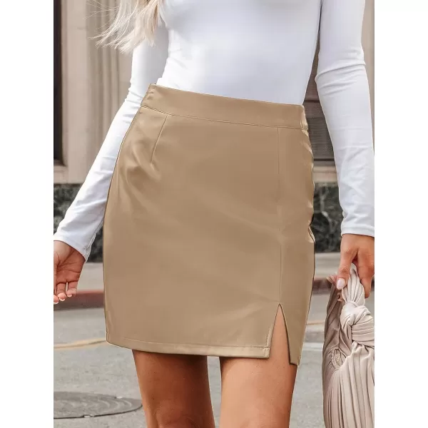 imageCUPSHE X Macy Women Skirts Storm Faux Leather Mini Skirt Short SkirtsBeige