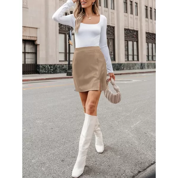 imageCUPSHE X Macy Women Skirts Storm Faux Leather Mini Skirt Short SkirtsBeige