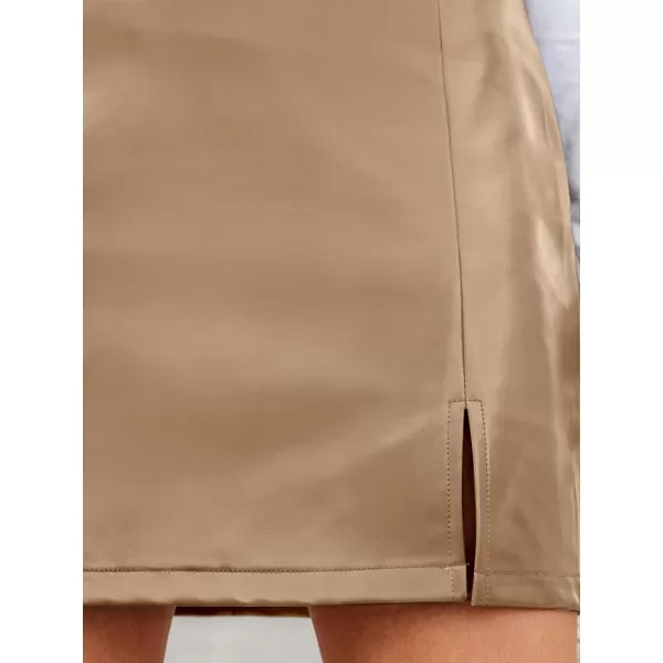 imageCUPSHE X Macy Women Skirts Storm Faux Leather Mini Skirt Short SkirtsBeige