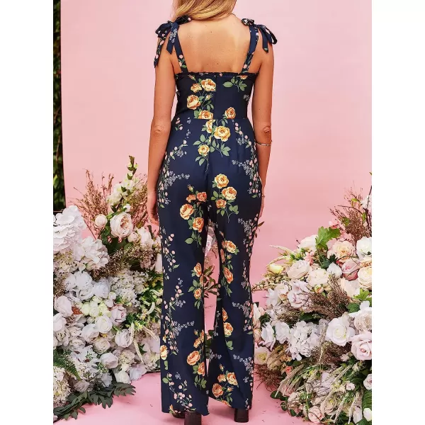 imageCUPSHE X Madison Bow Tie Straps Floral Print Straight leg Romper Sleeveless Bouquet Long JumpsuitNavy Floral
