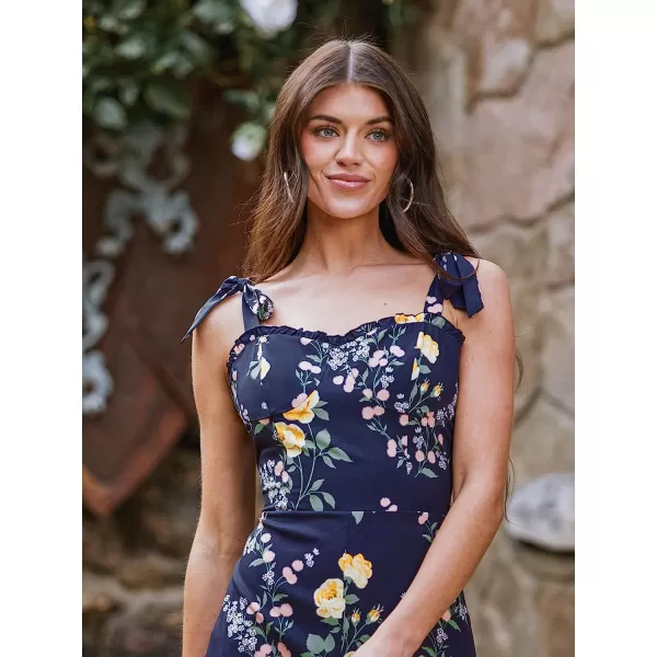 imageCUPSHE X Madison Bow Tie Straps Floral Print Straight leg Romper Sleeveless Bouquet Long JumpsuitNavy Floral