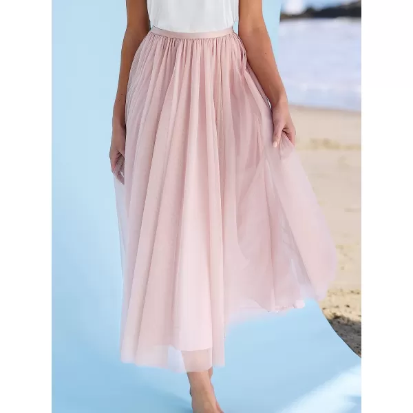 imageCUPSHE X Madison Devotion Mesh ALine Maxi Skirt Mesh Overlay Skirts for Women Summer Ruching Long SkirtPink