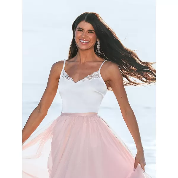 imageCUPSHE X Madison Romance Lace Trim Cami Women VNeckline Scalloped Lace Trim Top Casual Sleeveless Tank TShirtsWhite