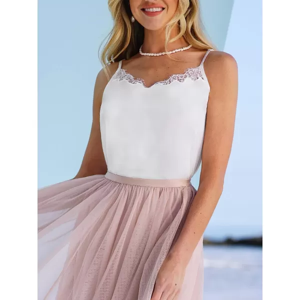 imageCUPSHE X Madison Romance Lace Trim Cami Women VNeckline Scalloped Lace Trim Top Casual Sleeveless Tank TShirtsWhite