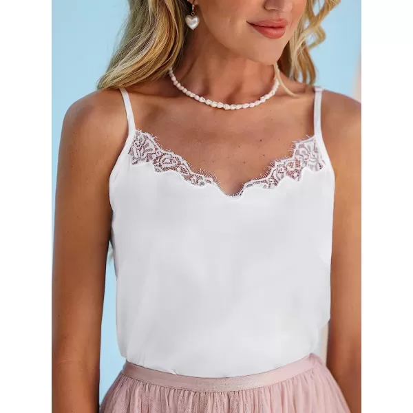 imageCUPSHE X Madison Romance Lace Trim Cami Women VNeckline Scalloped Lace Trim Top Casual Sleeveless Tank TShirtsWhite