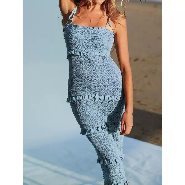 imageCUPSHE X Madison Something Blue Womens Ruffled Smocked Dress Sleeveless Bodycon Silhouette Dresses Casual SummerBlue