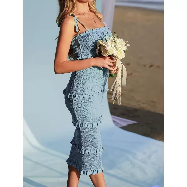 imageCUPSHE X Madison Something Blue Womens Ruffled Smocked Dress Sleeveless Bodycon Silhouette Dresses Casual SummerBlue