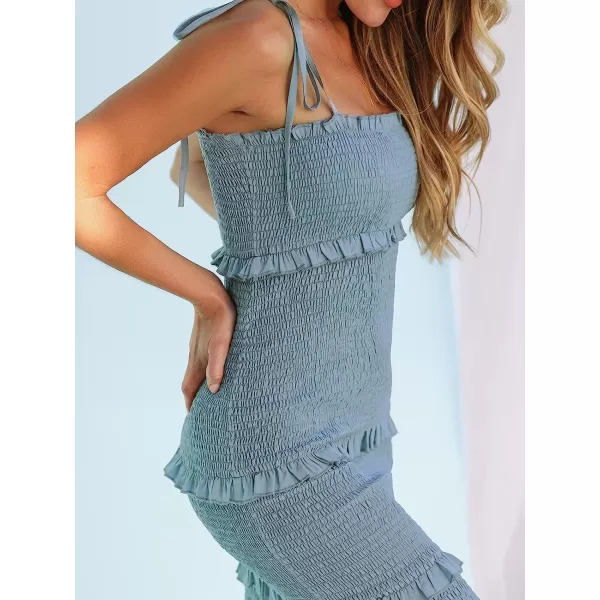 imageCUPSHE X Madison Something Blue Womens Ruffled Smocked Dress Sleeveless Bodycon Silhouette Dresses Casual SummerBlue