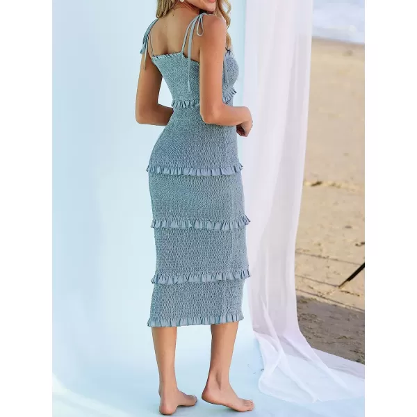 imageCUPSHE X Madison Something Blue Womens Ruffled Smocked Dress Sleeveless Bodycon Silhouette Dresses Casual SummerBlue