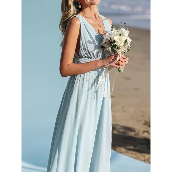 imageCUPSHE X Madison Women Beach Wedding Something Blue Chiffon Maxi Dress Flowy Ruched Tank DressesAqua Blue