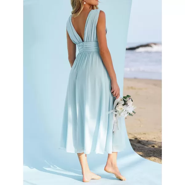 imageCUPSHE X Madison Women Beach Wedding Something Blue Chiffon Maxi Dress Flowy Ruched Tank DressesAqua Blue