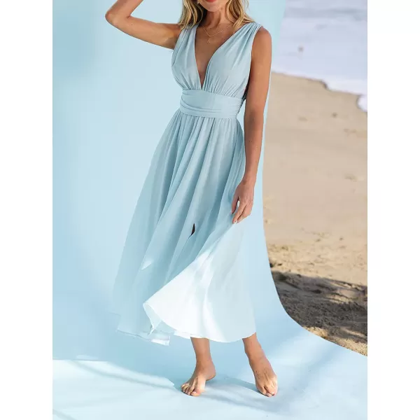 imageCUPSHE X Madison Women Beach Wedding Something Blue Chiffon Maxi Dress Flowy Ruched Tank DressesAqua Blue