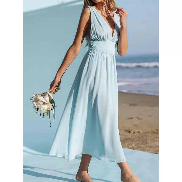 imageCUPSHE X Madison Women Beach Wedding Something Blue Chiffon Maxi Dress Flowy Ruched Tank DressesAqua Blue