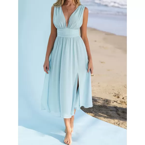 imageCUPSHE X Madison Women Beach Wedding Something Blue Chiffon Maxi Dress Flowy Ruched Tank DressesAqua Blue