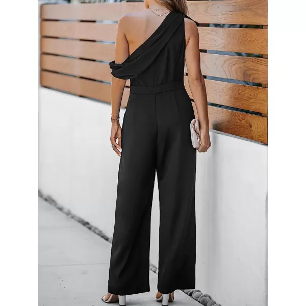 imageCUPSHE X Madison Women Romance Bow OneShoulder Jumpsuit Wide Leg Rompers Bow Accent JumpsuitsBlack