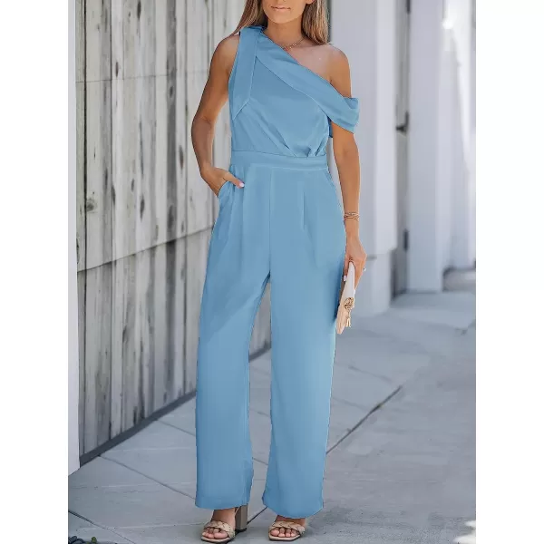 imageCUPSHE X Madison Women Romance Bow OneShoulder Jumpsuit Wide Leg Rompers Bow Accent JumpsuitsBlue